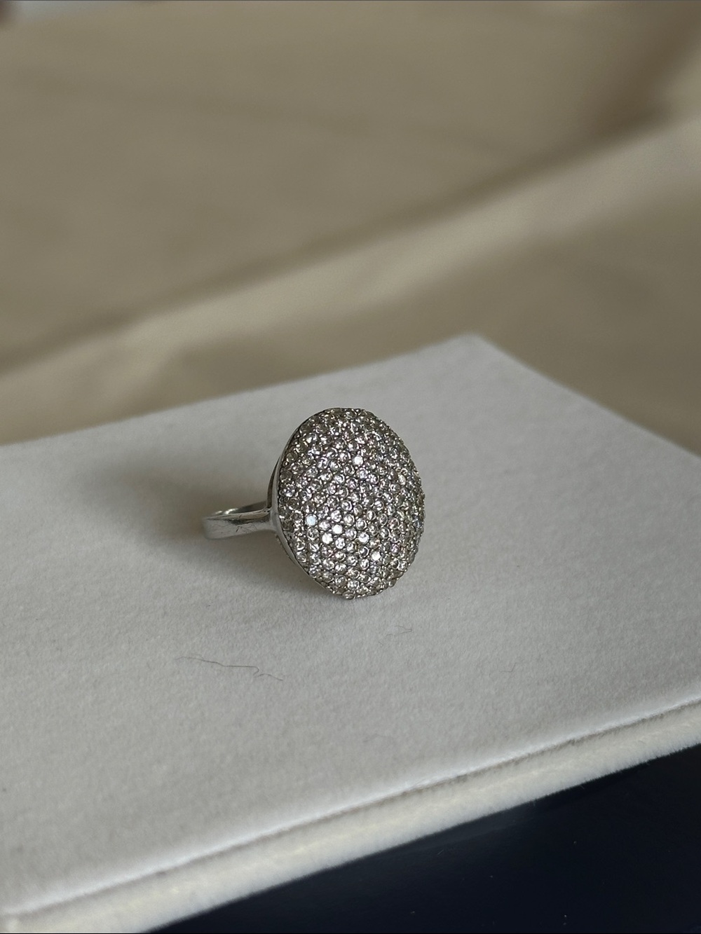Silver Pavé Round Cocktail Ring - Sterling Silver